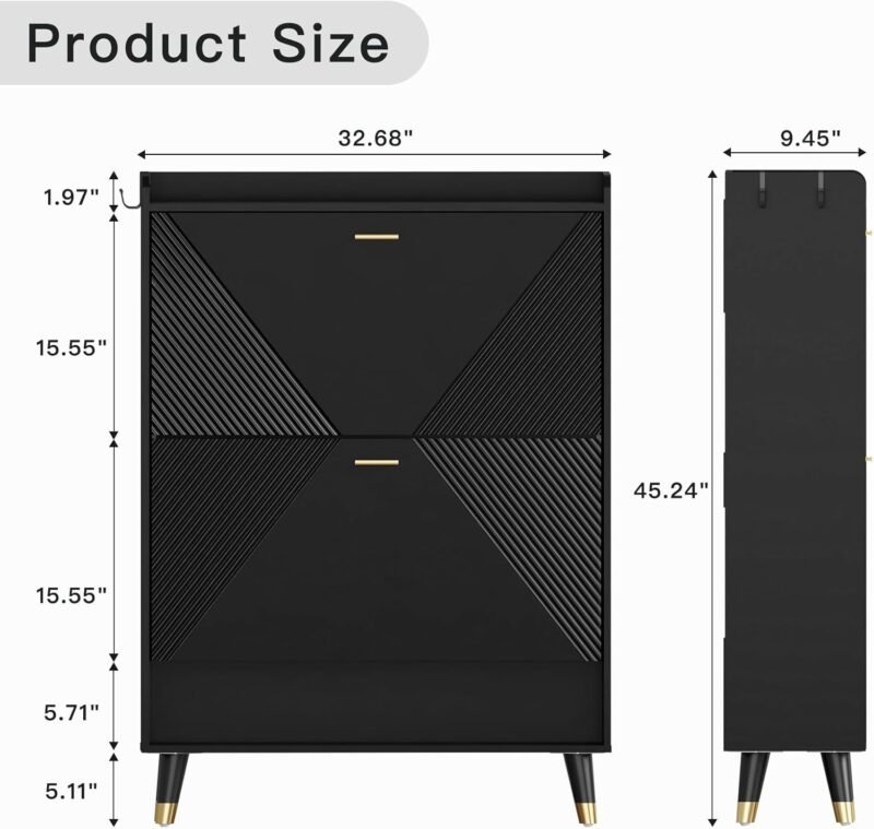 Shoe Cabinet for 24 Pairs, Fits Size 13, Slim Freestanding Shoe Rack Organizer with 2 Flip Drawers & Coat Hooks, Space Saving Narrow Entryway Shoe Storage Cabinet for Closet - Image 2