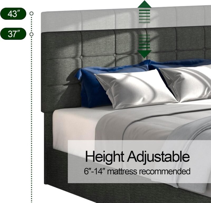 Full Size Linen Upholstered Platform Bed with 4 Drawers Storage, No Box Spring Required, Wooden Slat Mattress, Gray - Image 3