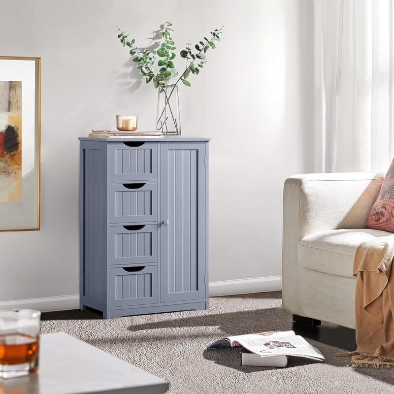 Bathroom Floor Cabinet, Freestanding Storage Organizer Unit Kitchen Cupboard W/ 4 Drawers & Adjustable Shelves, Using for Kitchen/Bathroom, Gray - Image 3